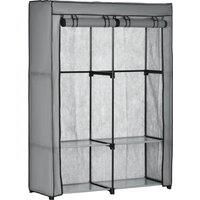 HOMCOM Fabric Wardrobe, Portable Fabric Cabinet, Foldable Coat Rack with 4 Shelves, 2 Hanging Rails, 118 x 49 x 170 cm, Light Grey