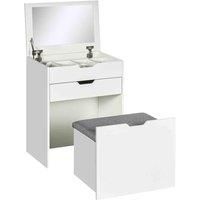 HOMCOM Dressing Table with Flip-up Mirror and Storage Stool, Vanity Table with Drawer and Hidden Compartments for Bedroom, Living Room, White