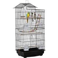 Metal Bird Cage for Budgies, Finches w/ Accessories, Toys, Tray, Handle - Black