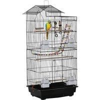 PawHut Bird Cage for Budgies Finches Canaries with Accessories, Toys, Tray, Handle, 46 x 36 x 100 cm, Black