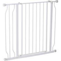 PawHut Dog Gate Wide Stair Gate w/Door Pressure Fit Pets Barrier for Doorway, Hallway, 76H x 75-95W cm - White