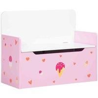 ZONEKIZ 2 in 1 Wooden Toy Box, Kids Storage Bench, Toy Chest with Safety Rod - Pink