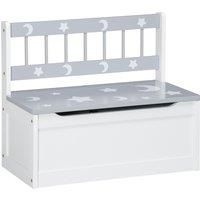 ZONEKIZ 2-IN-1 Wooden Toy Box, Kids Storage Bench Toy Chest with Safety Pneumatic Rod, Star & Moon Pattern, Grey
