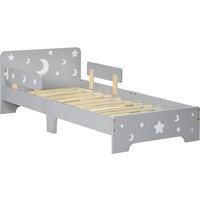 ZONEKIZ Kids Toddler Bed with Star & Moon Patterns, Safety Side Rails Slats, Kids Bedroom Furniture for 3-6 Years Old, Grey, 143 x 76 x 49 cm