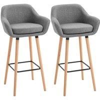 HOMCOM 2 Pcs Upholstered Bucket Seat Bar Stools With Solid Wood Legs Grey