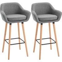 2 PCs Modern Upholstered Fabric Bucket Seat Bar Stools w/ Solid Wood Legs Grey