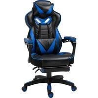 Vinsetto Ergonomic Racing Gaming Chair Office Desk Chair Adjustable Height Recliner with Wheels, Headrest, Lumbar Support, Retractable Footrest Blue