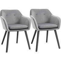 HOMCOM Modern Upholstered Fabric Bucket Seat Dining Armchairs Set Of 2 Grey