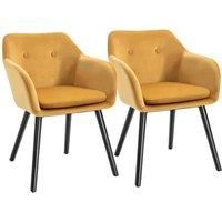 HOMCOM Modern Upholstered Fabric Bucket Seat Dining Armchairs Set Of 2 Yellow
