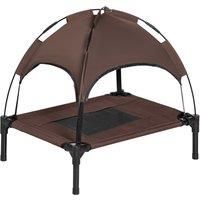 PawHut Raised Dog Bed Waterproof Elevated Pet Cot with Breathable Mesh UV Protection Canopy Coffee, for Small Dogs, 61 x 46 x 62cm