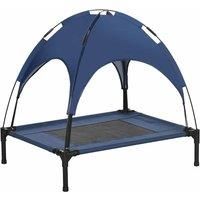 PawHut Raised Dog Bed Waterproof Elevated Pet Cot with Breathable Mesh UV Protection Canopy Blue, for Medium Dogs, 76 x 61 x 73cm