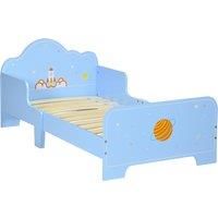 ZONEKIZ Toddler Bed Kids Bedroom Furniture with Rocket & Plants Patterns Safety Side Rails Slats, Blue
