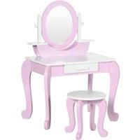 ZONEKIZ Kids Dressing Table, Kids Vanity Set, Girl Makeup Desk w/Mirror, Stool, Drawer, for Ages 3-6 Years - Pink