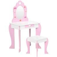 ZONEKIZ Kids Vanity Set with Mirror Drawer Cute Patterns For Girls - Pink