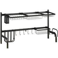 HOMCOM Space Saving 2 Tier Adjustable Dish Drainer Over The Sink Dish Drying Rack, Black