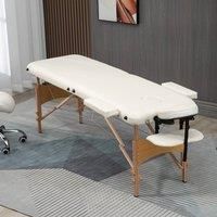 HOMCOM Wooden Folding Spa Beauty Massage Table with 2 Sections and Carry Bag - Cream