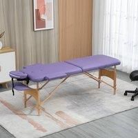 HOMCOM Wooden Folding Spa Beauty Massage Table with 2 Sections and Carry Bag - Purple