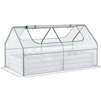 Outsunny Raised Garden Bed with Greenhouse, Steel Planter Box with Plastic Cover, Roll Up Window, Dual Use for Flowers, Vegetables, Fruits, Clear