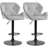 Set Of 2 Luxurious Velvet Touch Bar Stools Metal Frame Footrest Base