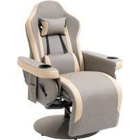 HOMCOM Manual Recliner Armchair PU Leather Lounge Chair w/ Adjustable Leg Rest, 135 Reclining Function, 360 Swivel, Grey