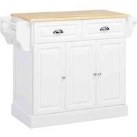 HOMCOM Kitchen Island With Adjustable Shelf Storage Drawers and Cabinets - White
