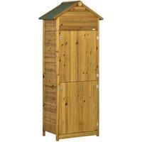 Outsunny Wooden Garden Storage Shed Utility Gardener Cabinet w/ 3 Shelves and 2 Door, 191.5cm x 79cm x 49cm, Natural Wood Effect