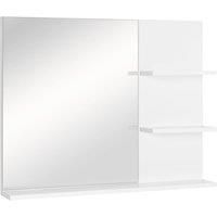 kleankin Modern Bathroom Mirror, Wall-mounted Vanity Mirror with 3 Tiers Storage Shelves for Make Up, White
