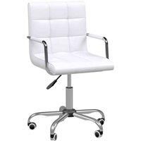 Vinsetto Mid Back PU Leather Home Office Desk Chair Swivel Computer Chair with Arm, Wheels, Adjustable Height, White