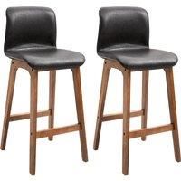 HOMCOM Modern Bar Stools Set of 2, PU Leather Upholstered Bar Chairs with Wooden Frame, Footrest for Home Bar, Dining Room