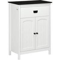 kleankin Bathroom Cabinet, Bathroom Storage Unit with Drawer, Double Door Cabinet, Adjustable Shelf for Living Room, White