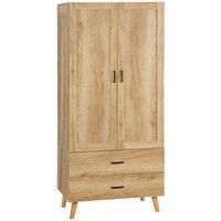 HOMCOM 2 Door Wardrobe White Wardrobe With 2 Drawer and Hanging Rail For Bedroom