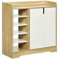 HOMCOM Modern Shoe Cabinet with 4-tier Double Door Cupboard and 5-tier Open Shelves, 13 Pair Shoe Storage Organizer for Entryway, Hallway, Natural and White