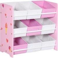 ZONEKIZ Kids Storage Unit with 9 Removable Storage Baskets, Toy Box Organiser with Shelf, Book Shelf for Nursery Playroom, Pink