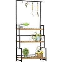 Outsunny 3 Tiered Plant Stand with Hanging Hooks, Flower Rack Shelf for Indoor Outdoor Porch Balcony Living Room Bedroom