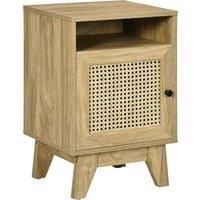 Nightstand, Bedside Table with Drawer and Shelf, End Table with Rattan Element