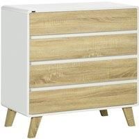 HOMCOM Drawer Chest, 4-Drawer Storage Organiser for Bedroom, Living Room, 80cmx40cmx79.5cm, White and Natural