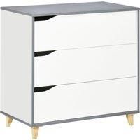 HOMCOM Drawer Chest, 3-Drawer Storage Cabinet Unit with Pine Wood Legs for Bedroom, Living Room, 75cmx42cmx75cm, White