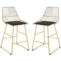 HOMCOM Set of 2 Bar stools Modern Counter Height Wire Metal Bar chairs for Kitchen, Bar Counter, Gold