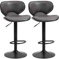 HOMCOM Bar Stool Set of 2 Microfiber Cloth Adjustable Height Armless Chairs with Swivel Seat, Dark Grey