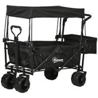 DURHAND Outdoor Push Pull Wagon Stroller Cart w/ Canopy Top Black