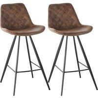 HOMCOM Set Of 2 Bar Stools Vintage Microfiber Cloth Tub Seats Padded Comfortable Steel Frame Footrest Quilted Home Cafe Kitchen Chair Stylish Brown