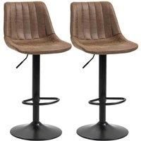 HOMCOM Adjustable Bar Stools Set of 2 Counter Height Barstools Dining Chairs 360 Swivel with Footrest for Home Pub, Brown