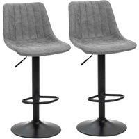 HOMCOM Adjustable Bar Stools Set of 2 Counter Height Barstools Dining Chairs 360 Swivel with Footrest for Home Pub, Grey