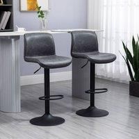 HOMCOM Set Of 2 Bar Stools Retro Pu Leather Bar Chairs With Footrest - Dark Grey