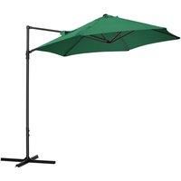 Outsunny 2.5M Garden Cantilever Parasol with 360 Rotation, Offset Roma Patio Umbrella Hanging Sun Shade Canopy Shelter with Cross Base, Green