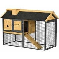 Pawhut Rabbit Hutch Outdoor Bunny Cage With Run, Removable Tray And Ramp 120 X 55.5 X 80 cm