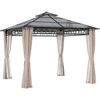 Outsunny 3 x 3 (m) Outdoor Polycarbonate Gazebo, Double Roof Hard Top Gazebo with Galvanized Steel Frame, Nettings & Curtains, for Garden, Lawn, Backyard and Deck