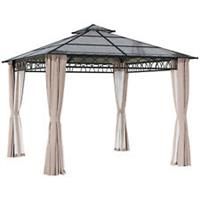 Outsunny 3 x 3 (m) Double Roof Hard Top Gazebo with Nettings & Curtains