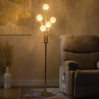 HOMCOM 5-Light Upright Floor Lamps for Living Room with K9 Crystal Lampshade, Modern Standing Lamp for Bedroom, (Bulb not Included), Gold Tone