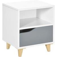 HOMCOM Modern Bedside Table, Side End Table with Shelf, Drawer and Wood Legs, 36.8cmx33cmx43.8cm, White and Grey